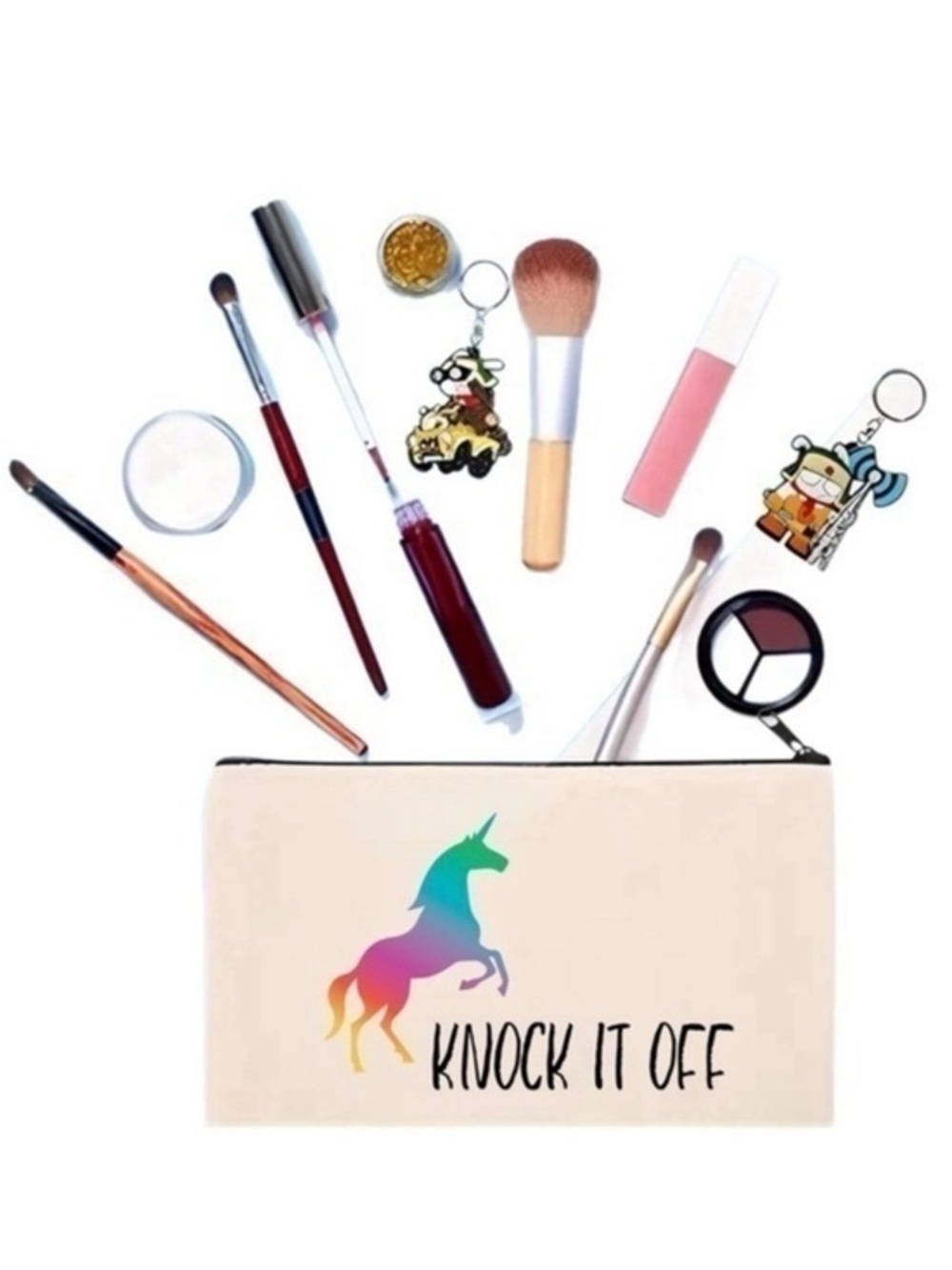 Rainbow Unicorn Canvas Zip Top Cosmetics Makeup Accessories Bag New